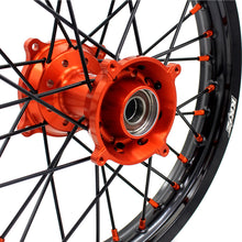 Load image into Gallery viewer, KKE 19"*1.6/16"*1.85 Big Kid's Wheels Rims Set For KTM SX85 2021 2022 2023 2024 Orange Nipples & Black Spokes