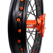 Load image into Gallery viewer, KKE 19"×1.6/16"×1.85 Spoke Kid's Big Wheels Rims Fit KTM SX 85 2003-2020 Orange Nipples & Black Spokes