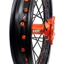 Load image into Gallery viewer, KKE 19"*1.6/16"*1.85 Big Kid's Wheels Rims Set For KTM SX85 2021 2022 2023 2024 Orange Nipples & Black Spokes