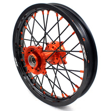 Load image into Gallery viewer, KKE 19"*1.6/16"*1.85 Big Kid's Wheels Rims Set For KTM SX85 2021 2022 2023 2024 Orange Nipples & Black Spokes