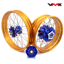 Load image into Gallery viewer, VMX 19inch 17inch CUSH Drive Spoked Tubeless Wheels Set For BMW G310GS 2016-2024 Blue Hub & Gold Rim