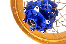 Load image into Gallery viewer, VMX 19inch 17inch CUSH Drive Spoked Tubeless Wheels Set For BMW G310GS 2016-2024 Blue Hub & Gold Rim