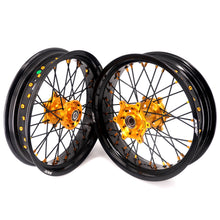 Load image into Gallery viewer, KKE 3.5/4.25 Supermoto Race Wheels For Suzuki RM125 1996-2007 RM250 1996-2008 Gold Nipples