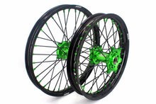 Load image into Gallery viewer, KKE 1.6*21 & 2.15*18 Wheels Rims Fit Kawasaki KX450 2019-2025 KX450X 2021-2025 Green Nipples & Black Spokes