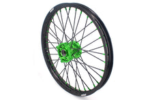 Load image into Gallery viewer, KKE 1.6*21 & 2.15*18 Wheels Rims Fit Kawasaki KX450 2019-2025 KX450X 2021-2025 Green Nipples & Black Spokes
