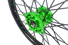 Load image into Gallery viewer, KKE 1.6*21 & 2.15*18 Wheels Rims Fit Kawasaki KX450 2019-2025 KX450X 2021-2025 Green Nipples & Black Spokes