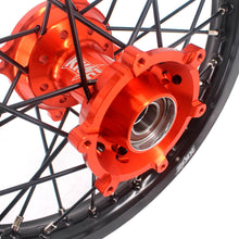 Load image into Gallery viewer, KKE 17 & 14 Small Kids Wheels Rims for KTM 85 SX 2021-2024 Orange Hub Black Spoke