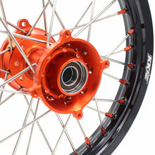 Load image into Gallery viewer, KKE 19in. 16in. Kid's Big Wheels Spoked Rims Fit KTM SX 85 2003-2020 Orange Nipples