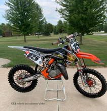 Load image into Gallery viewer, KKE 19"×1.6/16"×1.85 Spoke Kid's Big Wheels Rims Fit KTM SX 85 2003-2020 Orange Nipples & Black Spokes