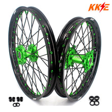 Load image into Gallery viewer, KKE 1.6*21 & 2.15*18 Wheels Rims Fit Kawasaki KX450 2019-2025 KX450X 2021-2025 Green Nipples & Black Spokes