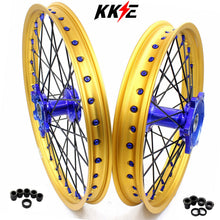 Load image into Gallery viewer, KKE 21"&19" Mx Dirtbike Cast Wheels For YAMAHA YZ125 YZ250 YZ250F YZ450F Gold Rim Black Spokes