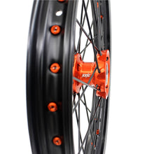 Load image into Gallery viewer, KKE 19"×1.6/16"×1.85 Spoke Kid's Big Wheels Rims Fit KTM SX 85 2003-2020 Orange Nipples &amp; Black Spokes
