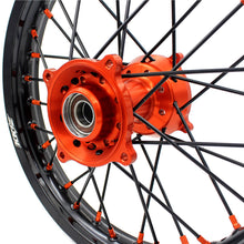 Load image into Gallery viewer, KKE 19"×1.6/16"×1.85 Spoke Kid's Big Wheels Rims Fit KTM SX 85 2003-2020 Orange Nipples &amp; Black Spokes
