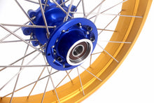 Load image into Gallery viewer, VMX 19inch 17inch CUSH Drive Spoked Tubeless Wheels Set For BMW G310GS 2016-2024 Blue Hub &amp; Gold Rim
