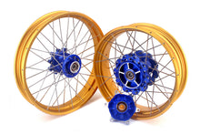 Load image into Gallery viewer, VMX 19inch 17inch CUSH Drive Spoked Tubeless Wheels Set For BMW G310GS 2016-2024 Blue Hub &amp; Gold Rim

