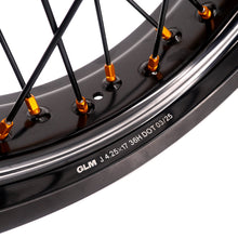 Load image into Gallery viewer, KKE 3.5/4.25 Supermoto Race Wheels For Suzuki RM125 1996-2007 RM250 1996-2008 Gold Nipples

