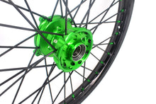 Load image into Gallery viewer, KKE 1.6*21 &amp; 2.15*18 Wheels Rims Fit Kawasaki KX450 2019-2025 KX450X 2021-2025 Green Nipples &amp; Black Spokes
