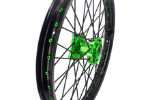 Load image into Gallery viewer, KKE 1.6*21 &amp; 2.15*18 Wheels Rims Fit Kawasaki KX450 2019-2025 KX450X 2021-2025 Green Nipples &amp; Black Spokes
