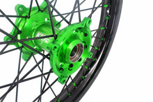 Load image into Gallery viewer, KKE 1.6*21 &amp; 2.15*18 Wheels Rims Fit Kawasaki KX450 2019-2025 KX450X 2021-2025 Green Nipples &amp; Black Spokes
