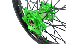 Load image into Gallery viewer, KKE 1.6*21 &amp; 2.15*18 Wheels Rims Fit Kawasaki KX450 2019-2025 KX450X 2021-2025 Green Nipples &amp; Black Spokes
