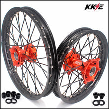 Load image into Gallery viewer, KKE 17 &amp; 14 Small Kids Wheels Rims for KTM 85 SX 2021-2024 Orange Hub Black Spoke
