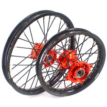 Load image into Gallery viewer, KKE 17 &amp; 14 Small Kids Wheels Rims for KTM 85 SX 2021-2024 Orange Hub Black Spoke

