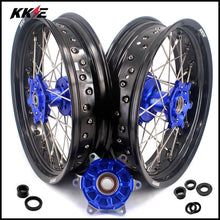 Load image into Gallery viewer, KKE 17 Inch Cush Drive Supermoto Wheels Fit Yamaha WR250F 2001-2018 WR450F 2003-2018 Blue
