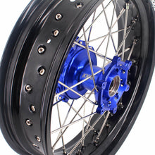 Load image into Gallery viewer, KKE 17 Inch Cush Drive Supermoto Wheels Fit Yamaha WR250F 2001-2018 WR450F 2003-2018 Blue
