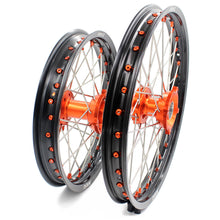 Load image into Gallery viewer, KKE 19in. 16in. Kid's Big Wheels Spoked Rims Fit KTM SX 85 2003-2020 Orange Nipples
