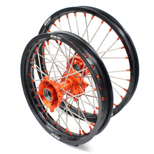 Load image into Gallery viewer, KKE 19in. 16in. Kid's Big Wheels Spoked Rims Fit KTM SX 85 2003-2020 Orange Nipples
