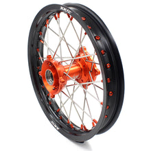 Load image into Gallery viewer, KKE 19in. 16in. Kid's Big Wheels Spoked Rims Fit KTM SX 85 2003-2020 Orange Nipples

