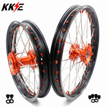 Load image into Gallery viewer, KKE 19in. 16in. Kid's Big Wheels Spoked Rims Fit KTM SX 85 2003-2020 Orange Nipples
