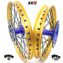 Load image into Gallery viewer, KKE 21"&amp;19" Mx Dirtbike Cast Wheels For YAMAHA YZ125 YZ250 1999-2016 YZ250F YZ450F 2003-2015 Gold Rim Black Spokes With Disc
